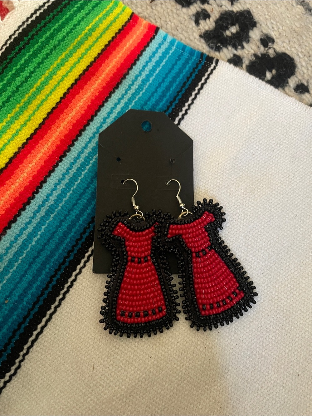MMIW Hand-Beaded Red Dress Earrings with Black Trim